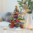 thumbnail image 1 of Taicans Christmas Book Tree Desktop Decor - Handmade Stacked Book Holiday Centerpiece with Red Bow & Glitter Ornaments,Festive Book Lover Gift,office & Home Decor,Unique Christmas Decoration,9.8in, 1 of 5