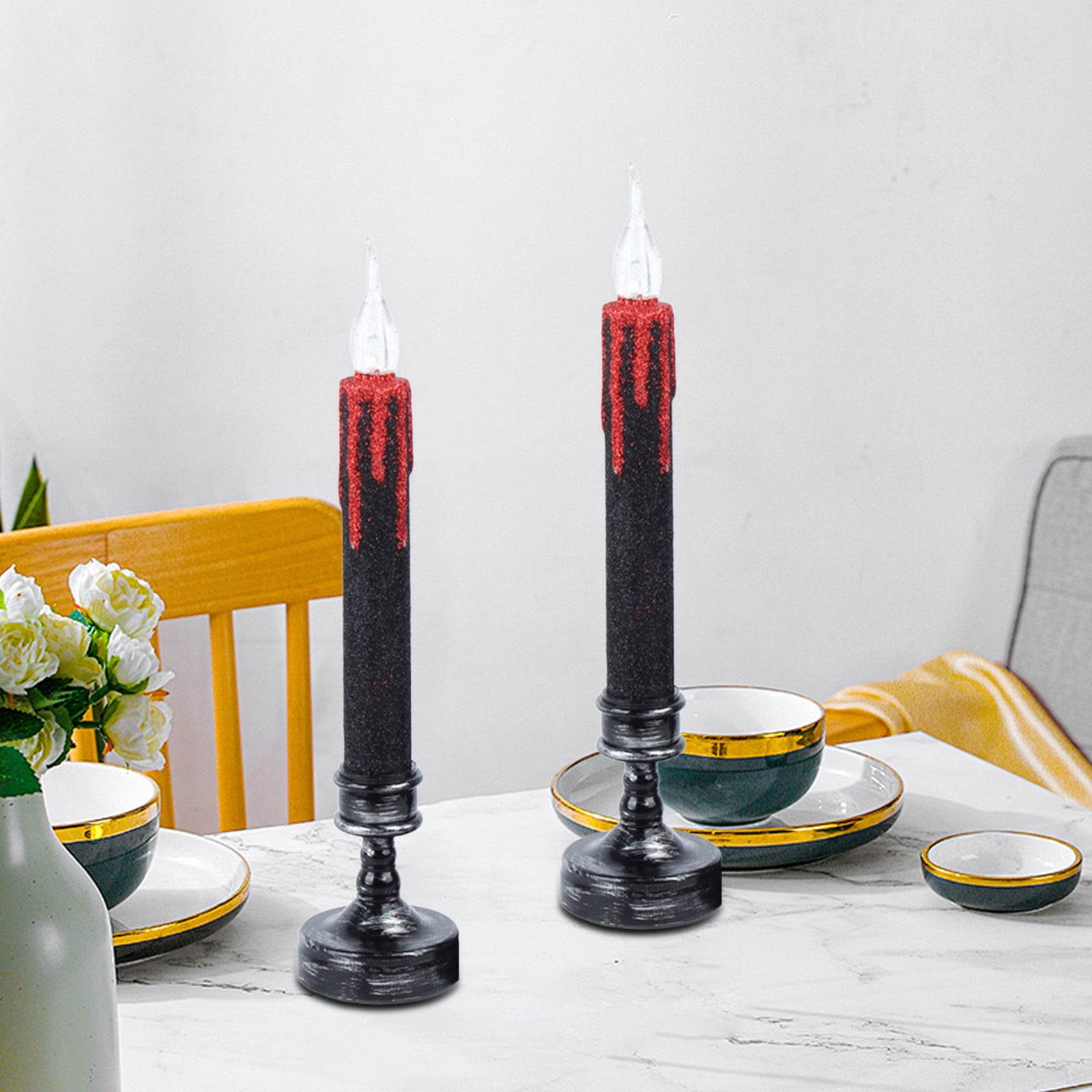 Haliyee ‌Flickering LED Halloween Candle Set of 2,Battery Operated ...