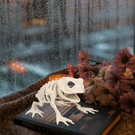 Halloween Frog Skeleton Decor  Realistic Plastic Animal Bones for Haunted House, Science Class, Bar & Party Props, Scary Outdoor Indoor Decoration (White, 1PC)
