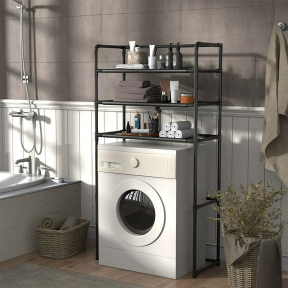 Haliyee Over the Toilet Metal Storage Shelf Unit Space Saver,3-Tier Bathroom Shelf Organizer Freestanding above Toilet Storage Rack with Metal Frame & Hook for Towels & Toiletries,28x59in