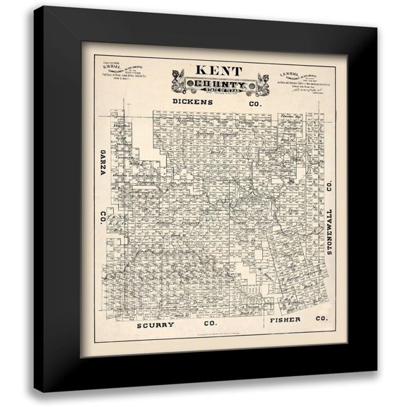 Hall 12x14 Black Modern Framed Museum Art Print Titled - Kent County Texas - Hall 1888