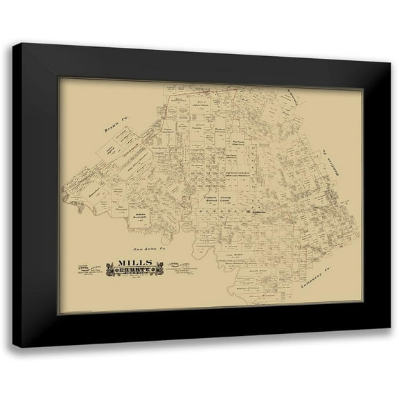 Hall 14x12 Black Modern Framed Museum Art Print Titled - Mills County Texas - Hall 1888