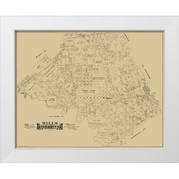Hall 14x12 White Modern Wood Framed Museum Art Print Titled - Mills County Texas - Hall 1888