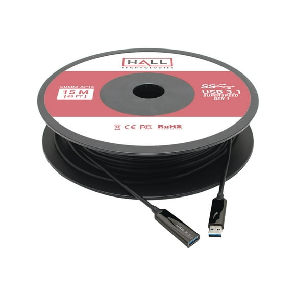 Hall CUSB3-AP USB 3.0/3.1 Gen 1 Javelin Active Optical Plenum Cable - 49.21 ft Hybrid Fiber Optic Data Transfer Cable for Camera, Video Conferencing Camera, Docking Station, USB Hub - First End: 1 ...