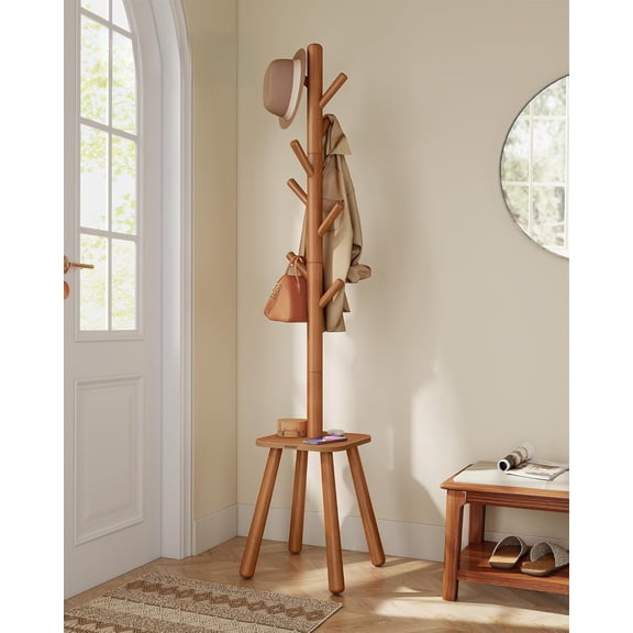 Hall Coat Rack Stand with 8 Hooks and Storage Shelf, 69-Inch Freestanding Organizer for Coats Jackets Hats Bags, Perfect for Entryway Hallway or Bedroom