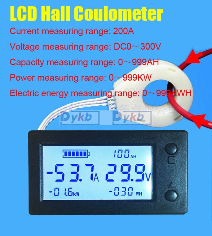 Hall Digital Meter DC 300V 100A 200A 400A Coulometer Electric energy