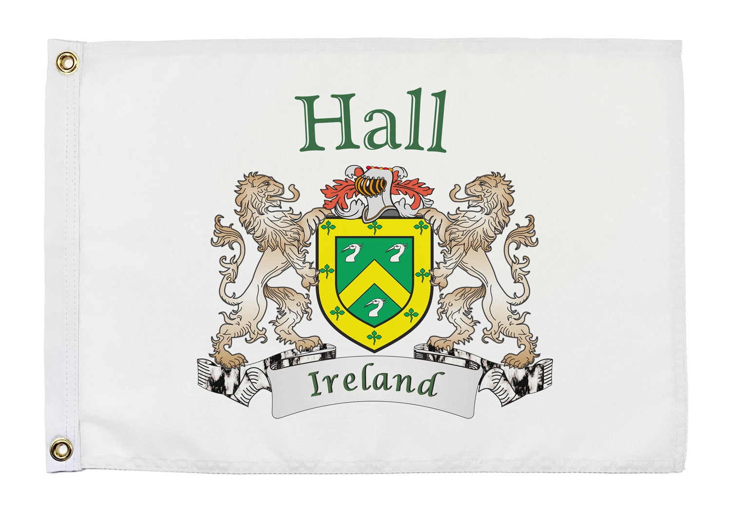 Hall Irish Coat of Arms Small White Flag 16"x10.5" inches