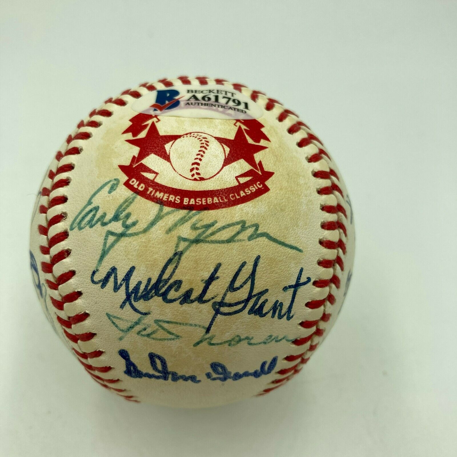 Hall Of Fame Multi Signed Cracker Jack Old Timers Game Baseball Beckett