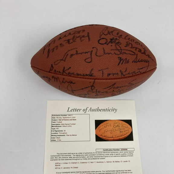 Hall Of Fame Multi Signed Football 30 Sigs Johnny Unitas Vic Janowicz JSA COA