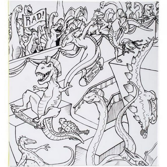 Hall Pass Adult Coloring 3-ring Binder 10.5"x11.6"x1.8"-dinosaur W/lime Spine