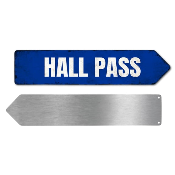 Hall Pass Metal Sign by DC | Arrow Metal Directional Signage for Indoor & Outdoor | 3x12" Rust-Free Aluminum Sign | School Signage UV Protected Road RIGHT Arrow Sign | Made in USA