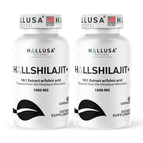 Hallusa Natural Shilajit 1000mg, Himalayan Shilajit Supplement for Energy, Stamina, Cognitive & Immune Function, Fulvic Acid, 120 capsules