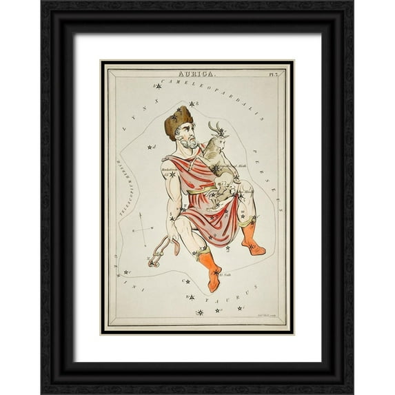 Hall, Sidney 11x14 Black Ornate Wood Framed with Double Matting Museum Art Print Titled - Astronomical chart illustration of the Auriga