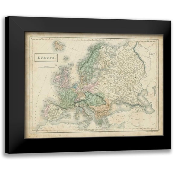 Hall, Sidney 14x12 Black Modern Framed Museum Art Print Titled - Map of Europe