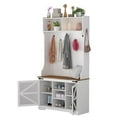 thumbnail image 1 of Hall Tree, 4-in-1 Coat Rack with 7 Shoe Cubbies & 7 Coat Hooks, Hall Tree with Bench and Shoe Storage for Hallway, Mudroom Bench, Entryway Furniture, 42" W x 15.7" D x 77" H, White, 1 of 6