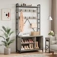 thumbnail image 1 of Hall Tree with Bench 5 in 1 Coat Rack Freestanding Industrial Shoe Bench with 3 Storage Cubbies and 8 Hooks Entryway Coat Rack with Shoe Storage, Rustic Brown, 1 of 9