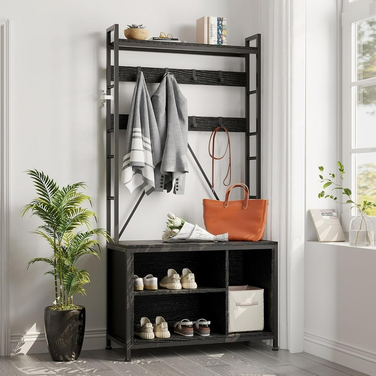 Hall Tree With Bench, In1 Entryway Coat Rack Shoe Bench With