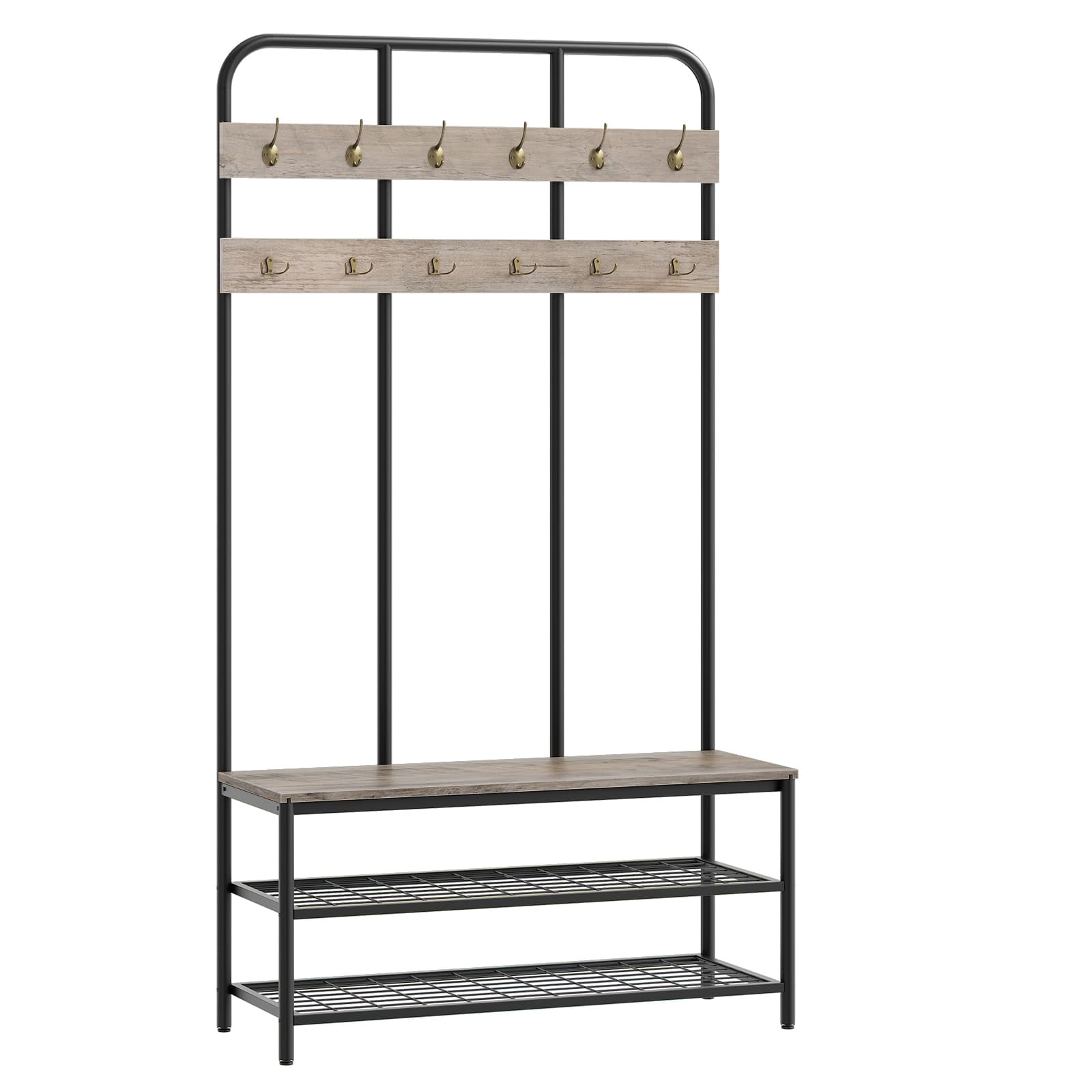 Hall Tree with Bench, Entryway Coat Rack Mudroom Organizer Featuring 12