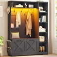 thumbnail image 1 of Hall Tree with Bench, Farmhouse Hall Tree with Coat Rack & 7 Open Shelves, Entryway Bench with Storage, Shoe Cabinet with Flip Drawers, Wood Hall Tree with Storage Bag for Entryway, Black, 1 of 10