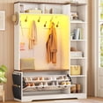thumbnail image 1 of Hall Tree with Bench, Farmhouse Hall Tree with Coat Rack & 7 Open Shelves, Entryway Bench with Storage, Shoe Cabinet with Flip Drawers, Wood Hall Tree with Storage Bag for Living Room, White, 1 of 10