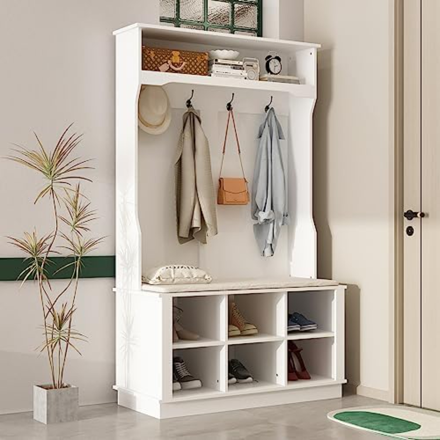 Hall Tree with Bench and Shoe 3in1 Entryway Hall Tree with Coat Rack