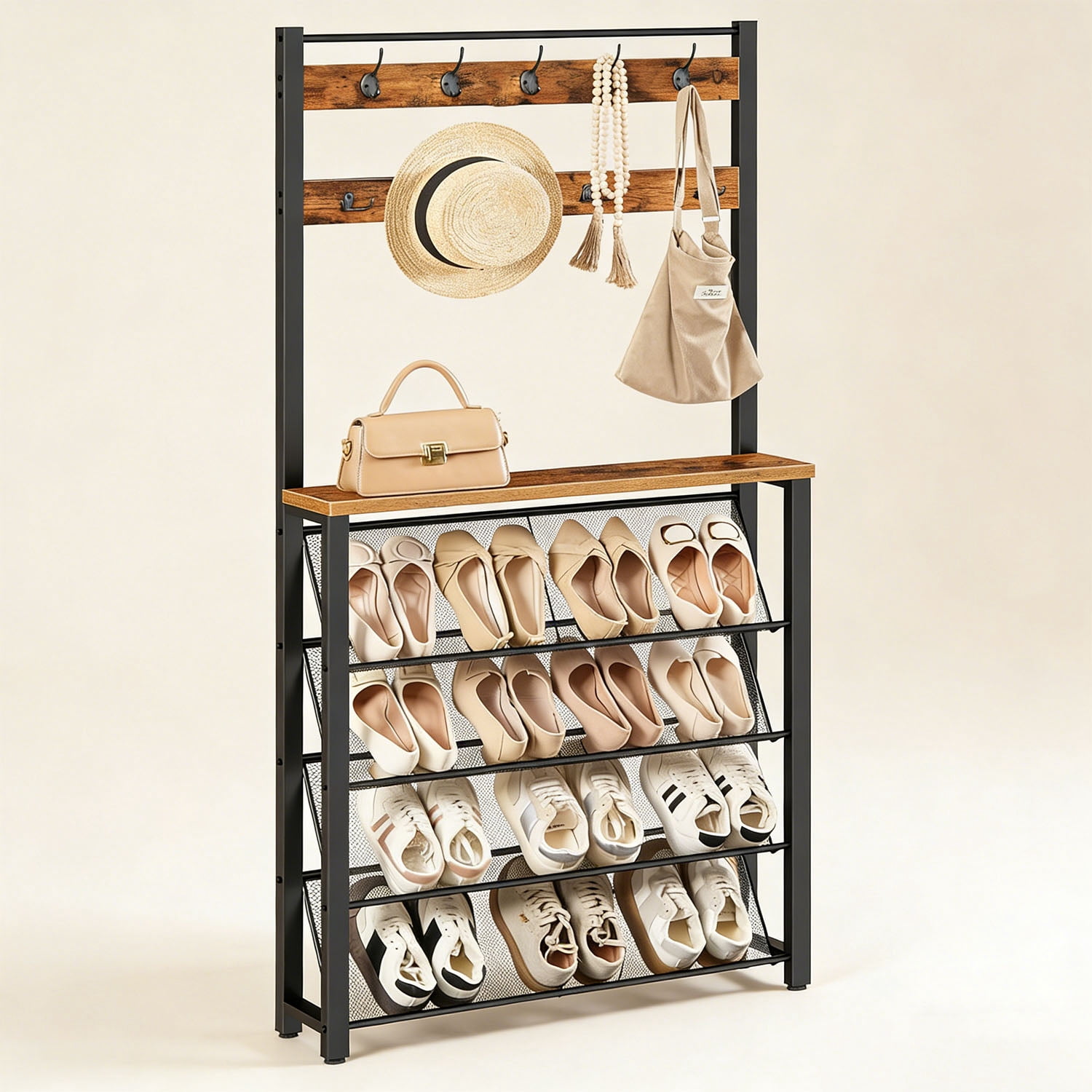 Tree Shoe Rack Hall Tree with Bench, Shoe Rack with Coat Rack, Coat Rack with Shoe ...