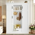 thumbnail image 1 of Hall Tree with Bench and Shoe Storage, 5-in-1 Hall Tree with Coat Rack, Adjustable Shelves, 6 Hooks, 4 Cabinets, 1 Drawer and 3 Hooks, for Hallway Entryway, White, 1 of 7