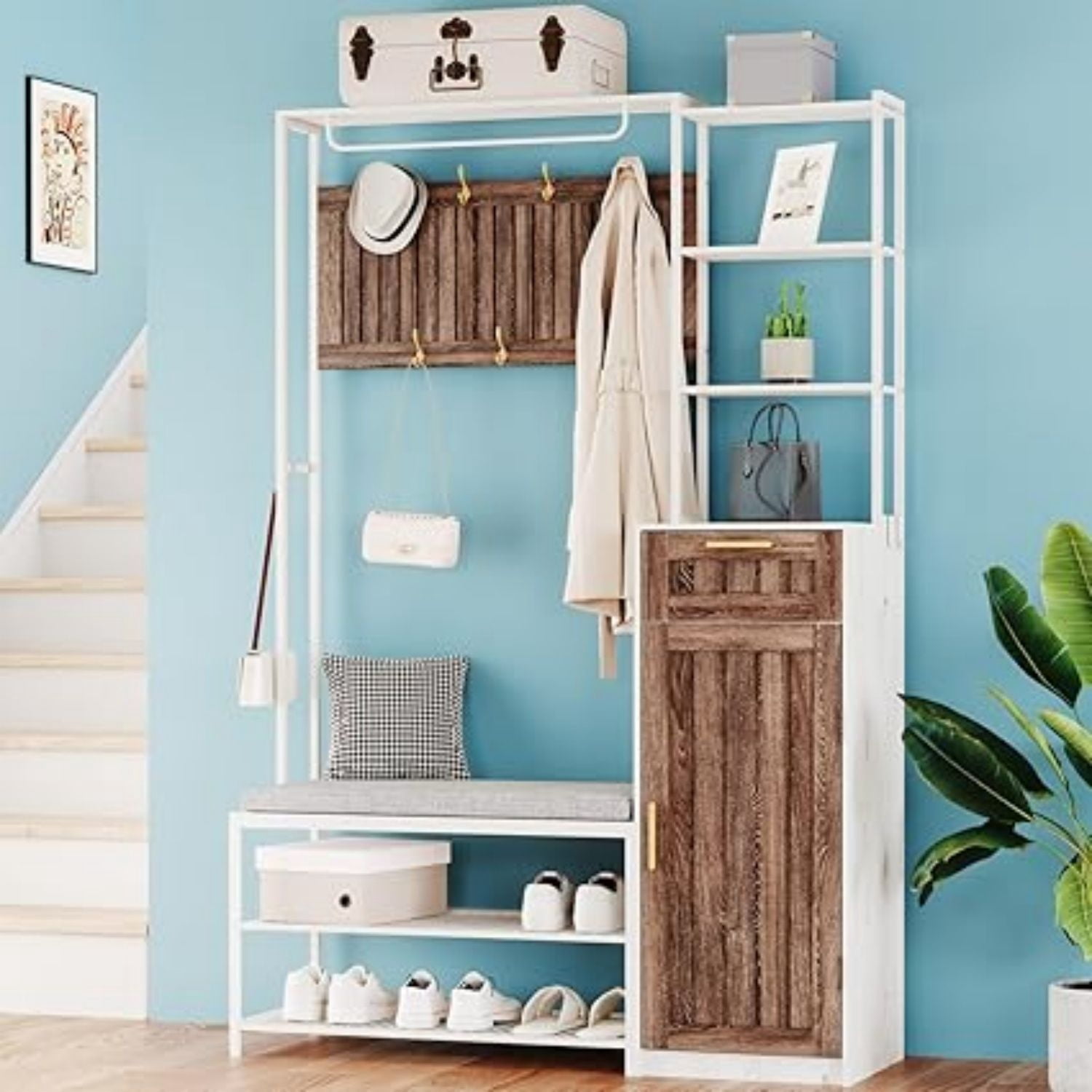 Photo inspiration: Visual Reference: Hall Tree With Bench And Shoe Storage 7 In 1