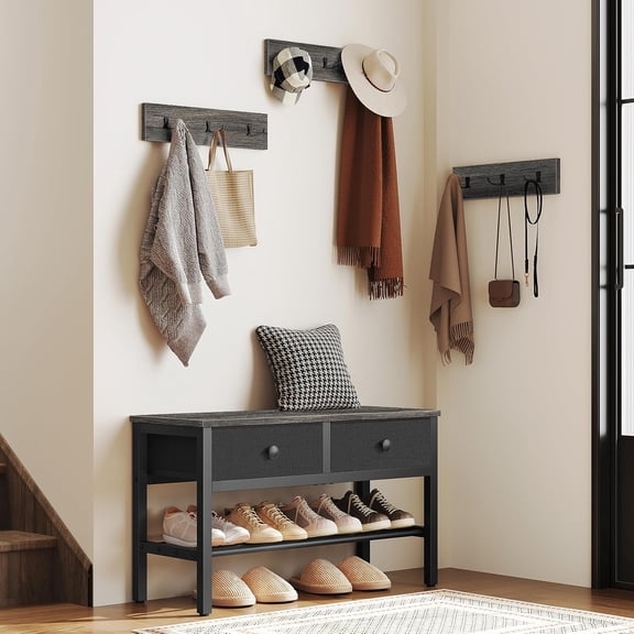 Hall Tree with Bench and Shoe Storage, Entryway Bench with Coat Rack, 4-in-1 Coat Rack Shoe Bench, Multifunctional, for Front Door, Hallway, Foyer, Charcoal Grey and Black