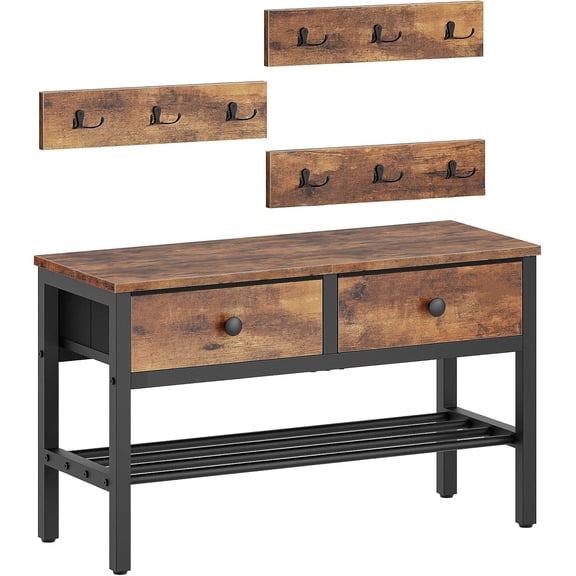 Hall Tree with Bench and Shoe Storage, Entryway Bench with Coat Rack, 4-in-1 Coat Rack Shoe Bench, Multifunctional, for Front Door, Hallway, Foyer, Rustic Brown and Black