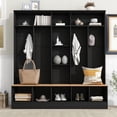 thumbnail image 1 of Hall Tree with Bench and Shoe Storage, Entryway Bench with Coat Rack and 10 Open Shelves, Built-in 8 Hanging Hooks, Entryway Bench with Shoe Storage for Living Room, Hallway, Black, 1 of 8