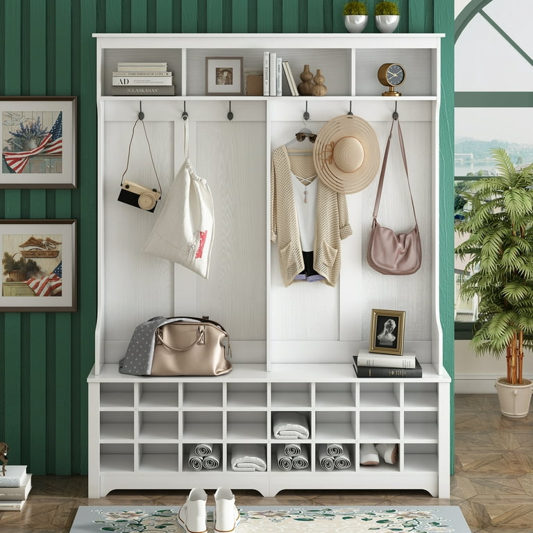 https://i5.walmartimages.com/seo/Hall-Tree-Bench-Shoe-Storage-Hallway-Coat-Rack-6-Black-Metal-Hooks-24-Cubbies-60-W-Entryway-Ample-Storage-Space-Living-Room-Bedroom-White_57a2c5f8-f570-4a17-9141-c6c13c0cd8a2.ae437b2c7e4f8fad13be10a2a3cb724a.jpeg?odnHeight=768&odnWidth=768&odnBg=FFFFFF