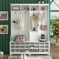thumbnail image 1 of Hall Tree with Bench and Shoe Storage, Hallway Coat Rack with Metal Black Hooks, Entryway Bench Hall Tree with Ample Storage Space for Entryway Living Room Hallway, White, 1 of 7