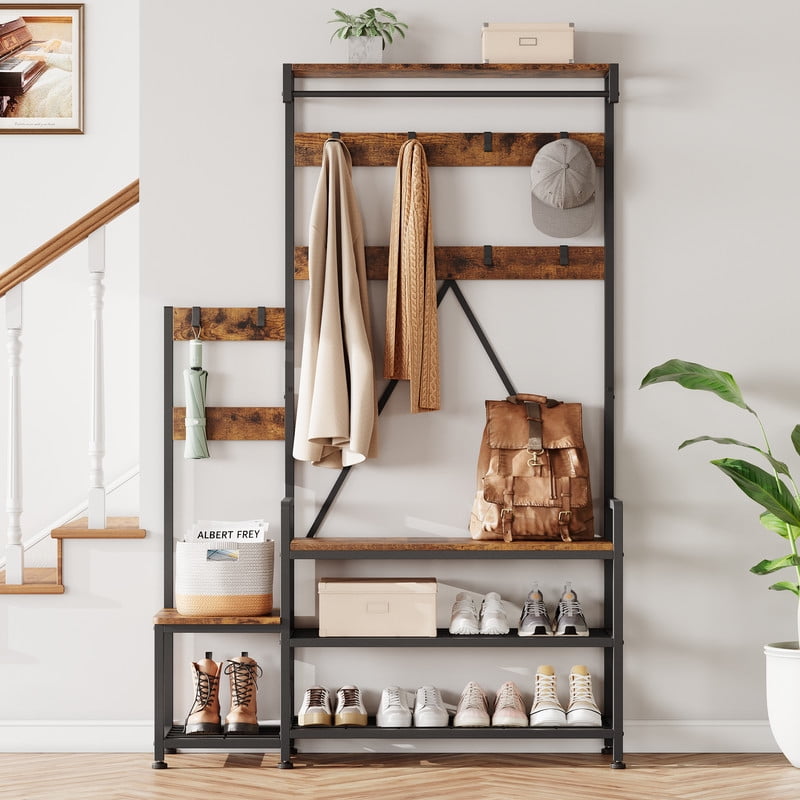 Tree Shoe Rack Hall Tree with Bench and Shoe Storage, Parent-Child Coat Rack Shoe ...