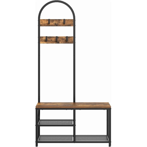 Hall Tree, Coat Rack with Shoe Storage, Entryway Bench with Coat Rack and Shoe Shelf, All-in-One Entryway Storage Organizer, for Foyer, Hallway, Cloakroom, Rustic Brown and Black