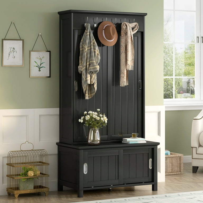 Hall Tree Coat Rack, iRerts 4-in-1 Entryway Bench with Storage