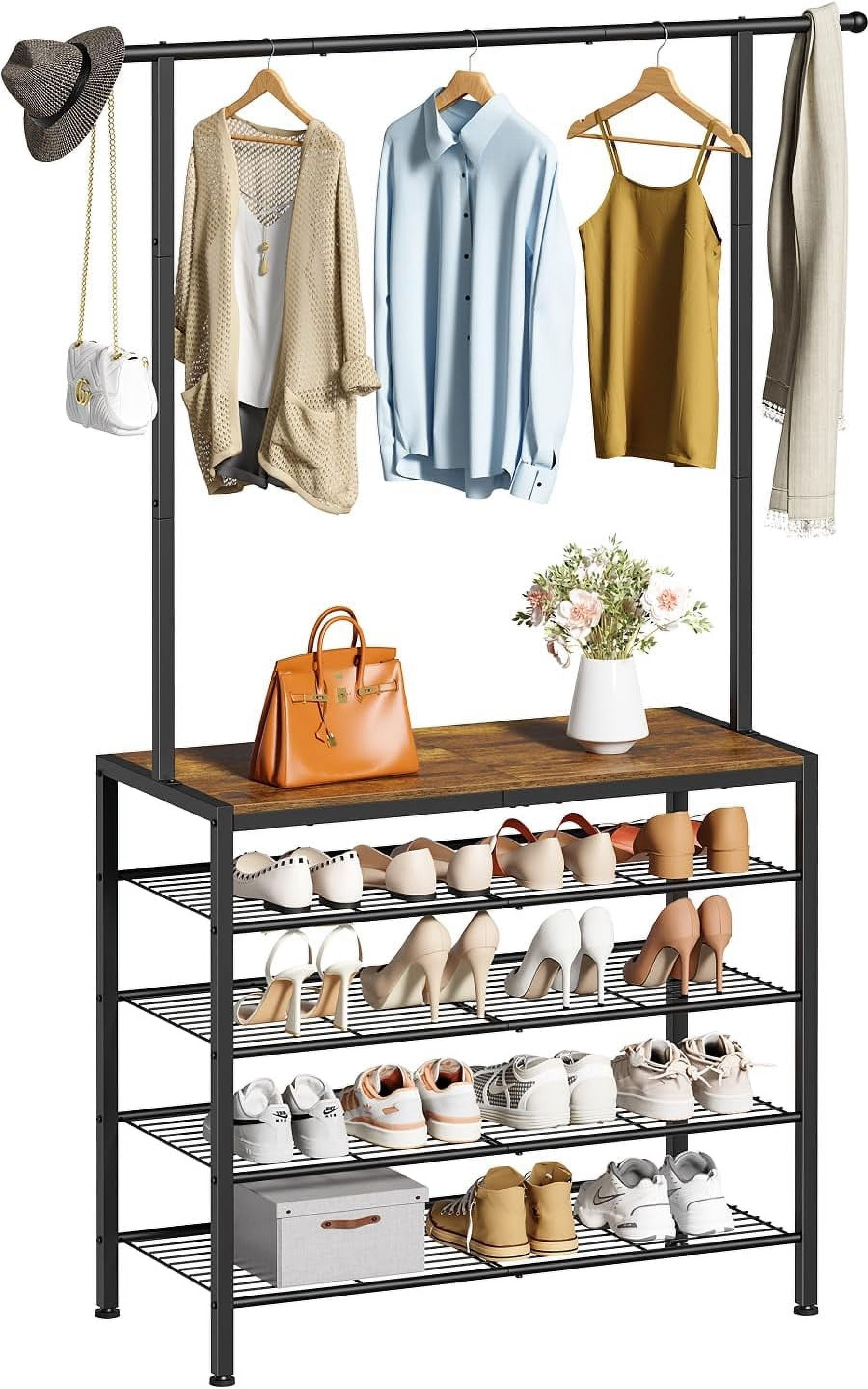 Tree Shoe Rack Hall Tree, Coat Rack with Shoe Storage, 5 Tier Adjustable Shoe Rack ...
