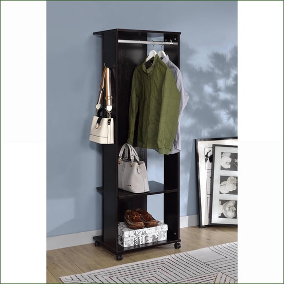 Hall Tree, Modern Espresso with Storage, Mirror & Casters | Espresso | Synthetic Wood