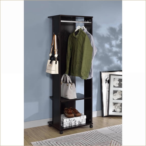 Hall Tree, Modern Espresso with Storage, Mirror & Casters | Espresso | Synthetic Wood
