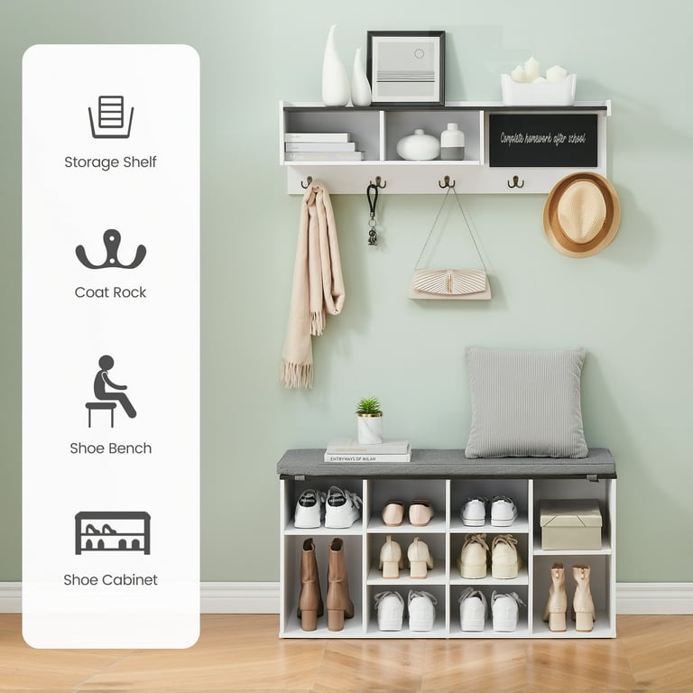 Hall Tree Shoe Bench Industrial 6 in 1 Coat Shoe Rack with 5 Hooks 12 Storage Cubbies with Bookshelf and Small Blackboard for Entryway Hallway Living Room 41 inch Walmart