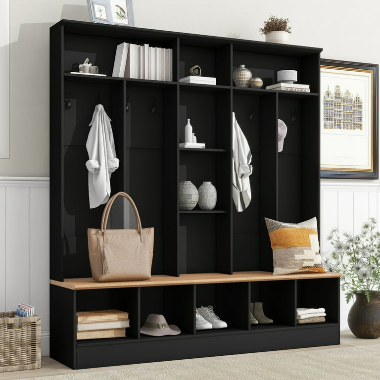 Hall Tree with Storage Bench,Minimalist Entryway Bench with Coat 