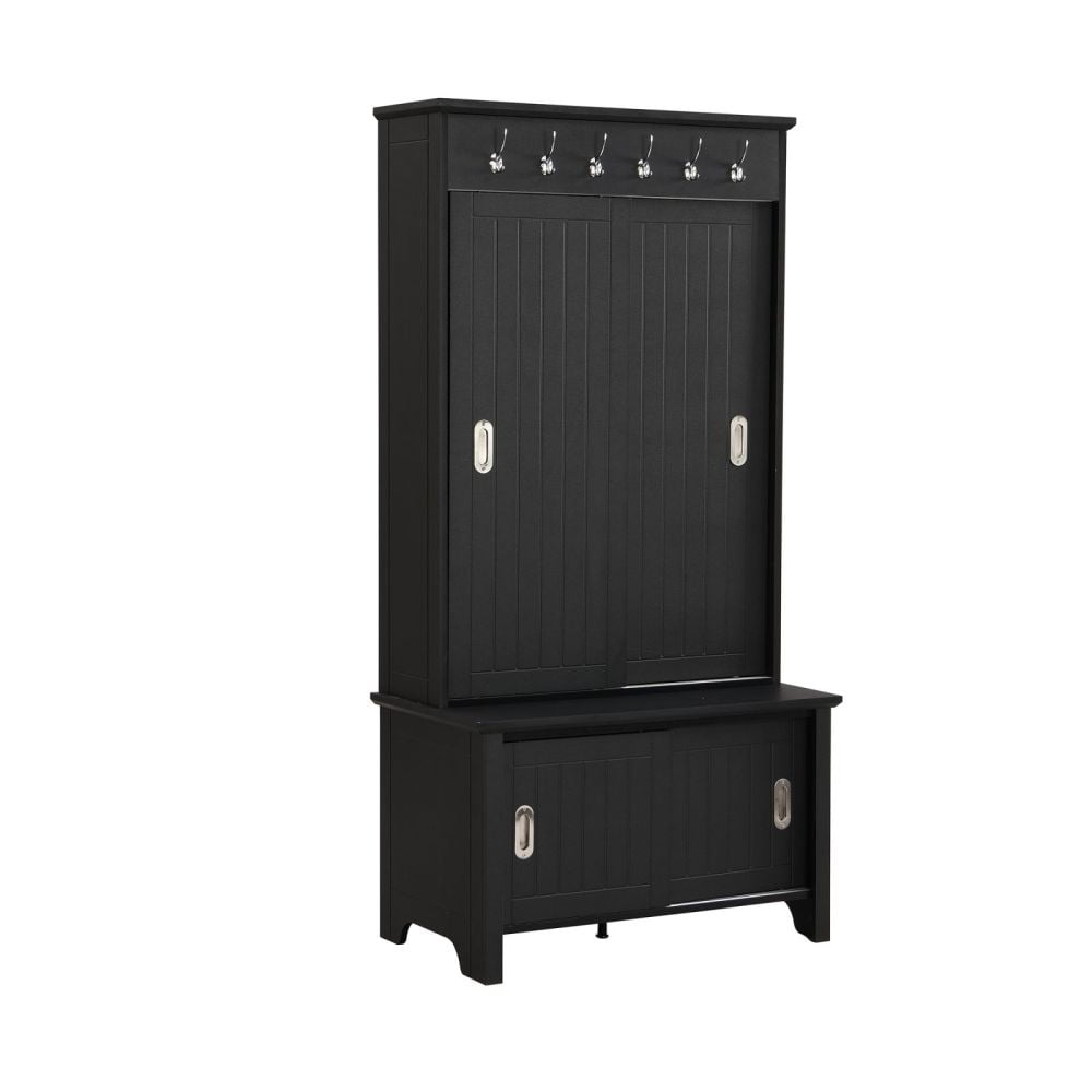 Hall Tree Storage with Sliding Doors, Wooden Shoe with