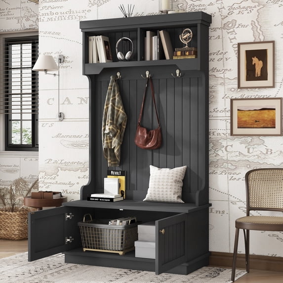 Hall Tree with Storage Shoe Bench, 4-in-1 Modern Entryway Coat Rack ...