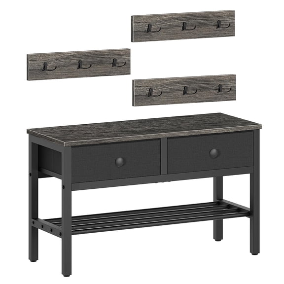 Hall Tree With Bench And Shoe Storage Entryway Coat Rack 4-in-1 Multifunctional For Front Door Hallway Foyer Charcoal Grey Black Mt05bc