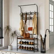 Hall Tree with bench and shoe storage, Entryway Bench with shoe storage, 4-in-1 Coat Rack with 8 Coat Hooks, Steel Frame, for Small Spaces, Entryway, Bedroom