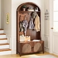 thumbnail image 1 of Hall Tree with Bench & Shoe Storage, 71" Arch Entryway Coat Rack with 4 Hooks & 2 Fluted Doors, Farmhouse Organizer, 39.37"W, 1 of 9