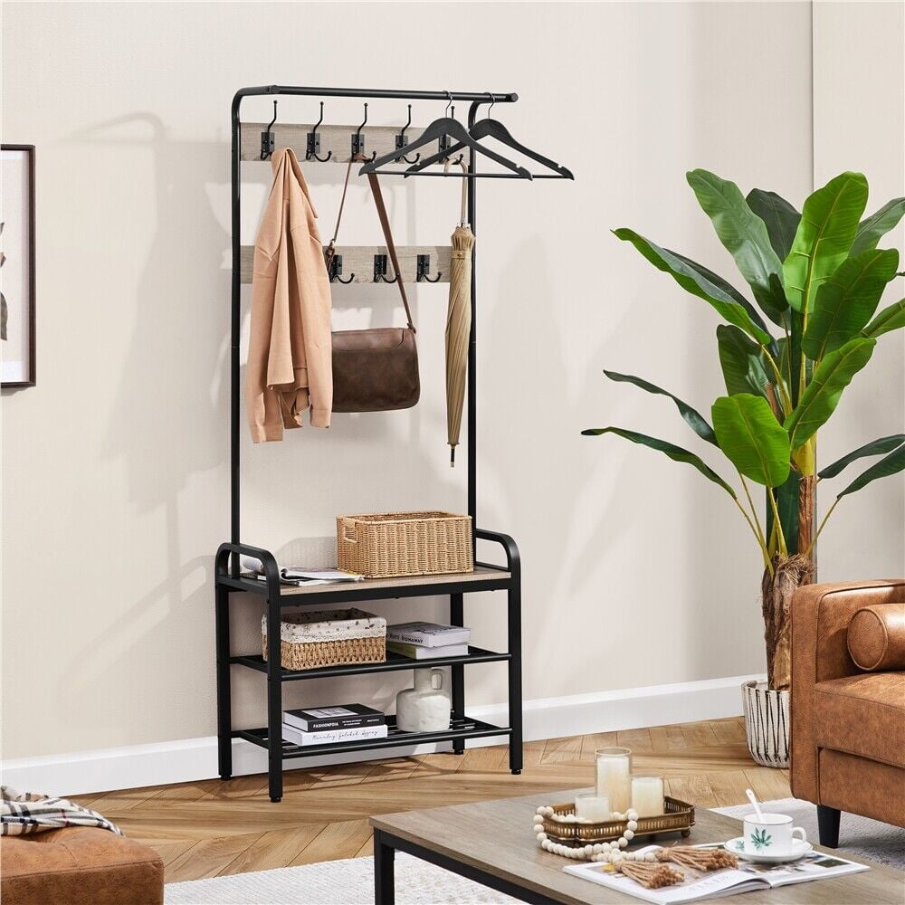 Hall Tree with Bench & Shoe Storage for Entryway 4-in-1 Coat Rack with ...