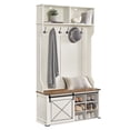 thumbnail image 1 of Hall Tree with Bench and Shoe Storage, Coat Rack with Shoe Bench, Entryway Furniture, 6 Tri-Hooks, Sliding Door, Rustic White, 1 of 5