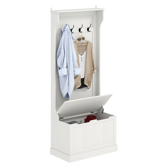 Hall Tree with Coat Rack & Storage Bench - Cream White Entryway Organizer