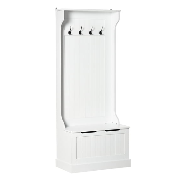 Hall Tree with Coat Rack & Storage Bench - White Entryway Organizer